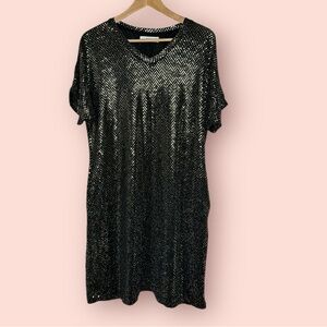 Sequin V-Neck Short Sleeve Dress